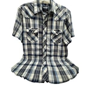 Wrangler Pearl Snap Plaid Short Sleeve Western Cowboy Shirt Men's Size L‎